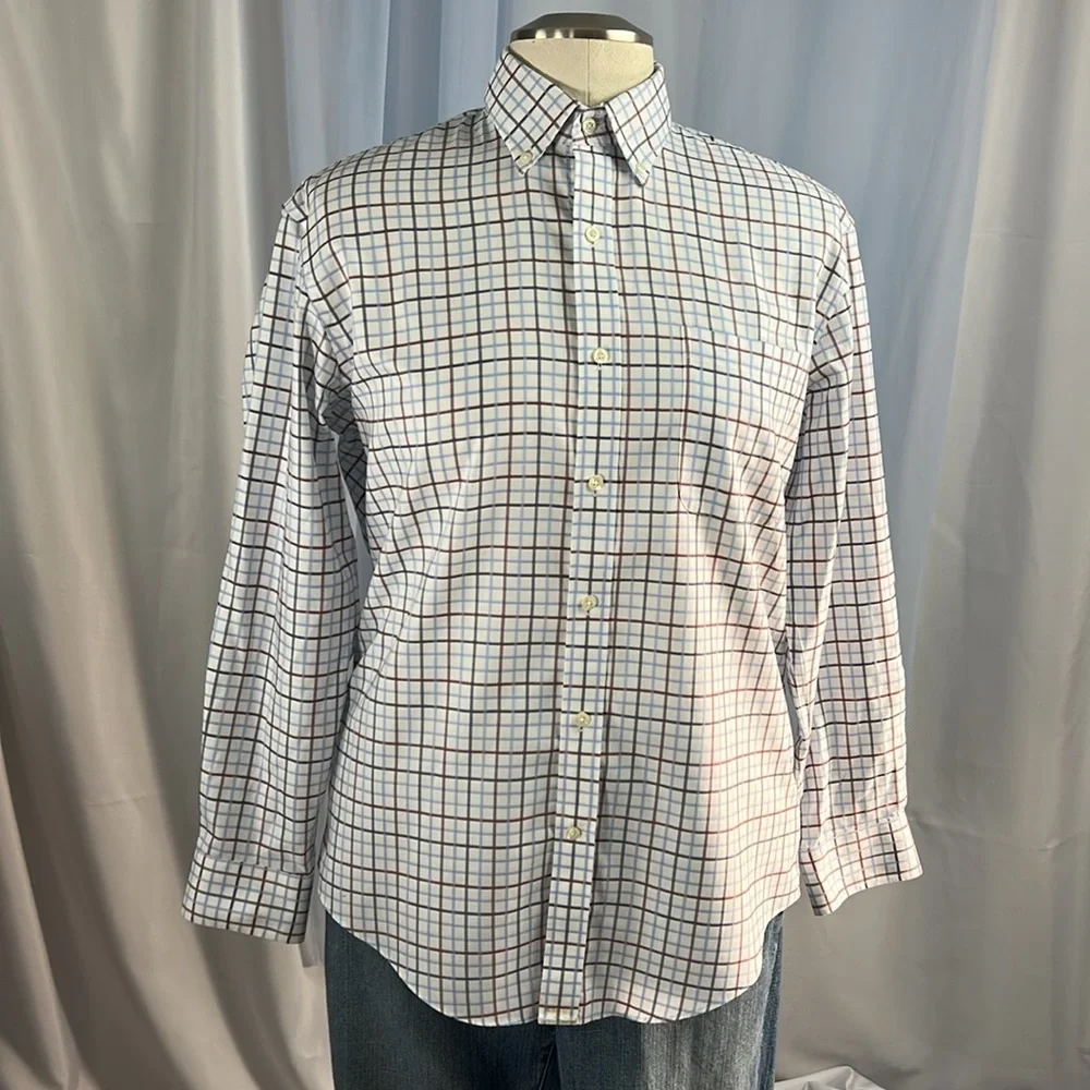 Lands End windowpane plaid tailored fit long sleeve collared button down 15.5 32 - Picture 2 of 8